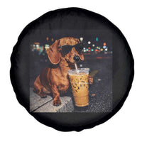 Cool Dachshund Drinking Iced Coffee Graphic Spare Tire Cover Funny Wiener Dog Night Vibes Aesthetic
