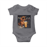 Cool Dachshund Drinking Iced Coffee Graphic Baby Onesie Funny Wiener Dog Night Vibes Aesthetic