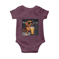 Cool Dachshund Drinking Iced Coffee Graphic Baby Onesie Funny Wiener Dog Night Vibes Aesthetic
