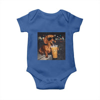 Cool Dachshund Drinking Iced Coffee Graphic Baby Onesie Funny Wiener Dog Night Vibes Aesthetic