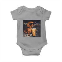 Cool Dachshund Drinking Iced Coffee Graphic Baby Onesie Funny Wiener Dog Night Vibes Aesthetic