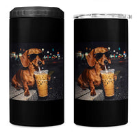 Cool Dachshund Drinking Iced Coffee Graphic 4 in 1 Can Cooler Tumbler Funny Wiener Dog Night Vibes Aesthetic