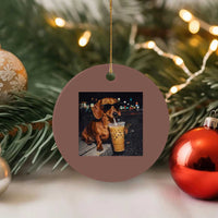 Cool Dachshund Drinking Iced Coffee Graphic Ceramic Ornament Funny Wiener Dog Night Vibes Aesthetic
