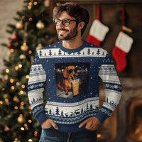 Cool Dachshund Drinking Iced Coffee Graphic Ugly Christmas Sweater Funny Wiener Dog Night Vibes Aesthetic