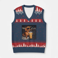 Cool Dachshund Drinking Iced Coffee Graphic V-Neck Knit Sweater Vest Funny Wiener Dog Night Vibes Aesthetic