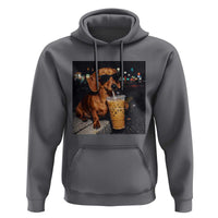 Cool Dachshund Drinking Iced Coffee Graphic Hoodie Funny Wiener Dog Night Vibes Aesthetic