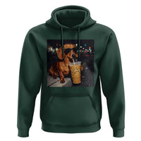 Cool Dachshund Drinking Iced Coffee Graphic Hoodie Funny Wiener Dog Night Vibes Aesthetic