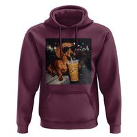 Cool Dachshund Drinking Iced Coffee Graphic Hoodie Funny Wiener Dog Night Vibes Aesthetic