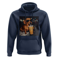 Cool Dachshund Drinking Iced Coffee Graphic Hoodie Funny Wiener Dog Night Vibes Aesthetic