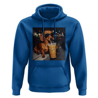 Cool Dachshund Drinking Iced Coffee Graphic Hoodie Funny Wiener Dog Night Vibes Aesthetic