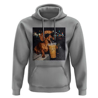 Cool Dachshund Drinking Iced Coffee Graphic Hoodie Funny Wiener Dog Night Vibes Aesthetic