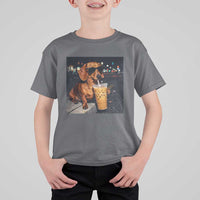 Cool Dachshund Drinking Iced Coffee Graphic T Shirt For Kid Funny Wiener Dog Night Vibes Aesthetic