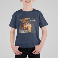 Cool Dachshund Drinking Iced Coffee Graphic T Shirt For Kid Funny Wiener Dog Night Vibes Aesthetic