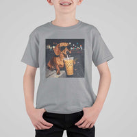 Cool Dachshund Drinking Iced Coffee Graphic T Shirt For Kid Funny Wiener Dog Night Vibes Aesthetic