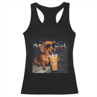 Cool Dachshund Drinking Iced Coffee Graphic Racerback Tank Top Funny Wiener Dog Night Vibes Aesthetic