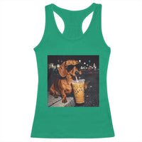 Cool Dachshund Drinking Iced Coffee Graphic Racerback Tank Top Funny Wiener Dog Night Vibes Aesthetic