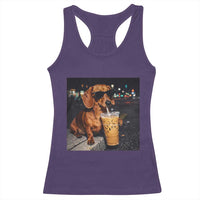Cool Dachshund Drinking Iced Coffee Graphic Racerback Tank Top Funny Wiener Dog Night Vibes Aesthetic