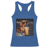 Cool Dachshund Drinking Iced Coffee Graphic Racerback Tank Top Funny Wiener Dog Night Vibes Aesthetic