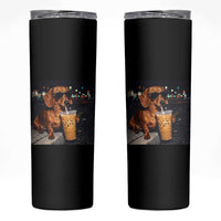 Cool Dachshund Drinking Iced Coffee Graphic Skinny Tumbler Funny Wiener Dog Night Vibes Aesthetic