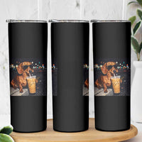 Cool Dachshund Drinking Iced Coffee Graphic Skinny Tumbler Funny Wiener Dog Night Vibes Aesthetic