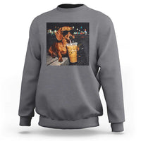 Cool Dachshund Drinking Iced Coffee Graphic Sweatshirt Funny Wiener Dog Night Vibes Aesthetic