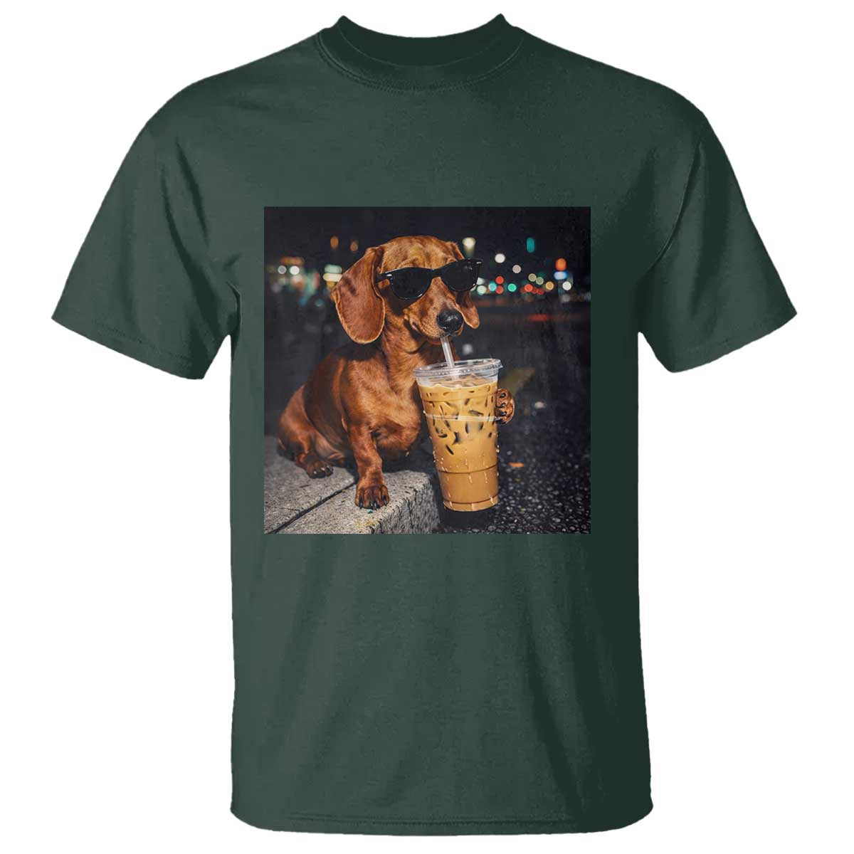 Cool Dachshund Drinking Iced Coffee Graphic T Shirt Funny Wiener Dog Night Vibes Aesthetic