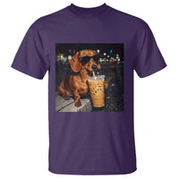 Cool Dachshund Drinking Iced Coffee Graphic T Shirt Funny Wiener Dog Night Vibes Aesthetic