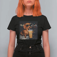 Cool Dachshund Drinking Iced Coffee Graphic T Shirt For Women Funny Wiener Dog Night Vibes Aesthetic