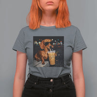 Cool Dachshund Drinking Iced Coffee Graphic T Shirt For Women Funny Wiener Dog Night Vibes Aesthetic