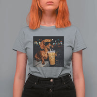 Cool Dachshund Drinking Iced Coffee Graphic T Shirt For Women Funny Wiener Dog Night Vibes Aesthetic