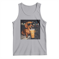 Cool Dachshund Drinking Iced Coffee Graphic Tank Top Funny Wiener Dog Night Vibes Aesthetic
