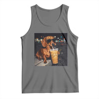 Cool Dachshund Drinking Iced Coffee Graphic Tank Top Funny Wiener Dog Night Vibes Aesthetic