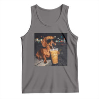 Cool Dachshund Drinking Iced Coffee Graphic Tank Top Funny Wiener Dog Night Vibes Aesthetic
