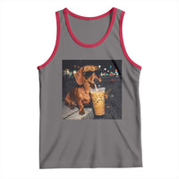 Cool Dachshund Drinking Iced Coffee Graphic Tank Top Funny Wiener Dog Night Vibes Aesthetic