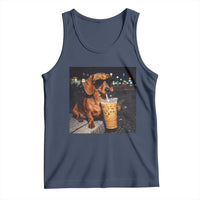 Cool Dachshund Drinking Iced Coffee Graphic Tank Top Funny Wiener Dog Night Vibes Aesthetic