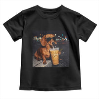 Cool Dachshund Drinking Iced Coffee Graphic Toddler T Shirt Funny Wiener Dog Night Vibes Aesthetic