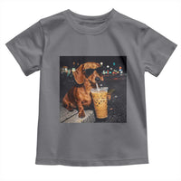 Cool Dachshund Drinking Iced Coffee Graphic Toddler T Shirt Funny Wiener Dog Night Vibes Aesthetic
