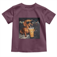Cool Dachshund Drinking Iced Coffee Graphic Toddler T Shirt Funny Wiener Dog Night Vibes Aesthetic