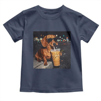 Cool Dachshund Drinking Iced Coffee Graphic Toddler T Shirt Funny Wiener Dog Night Vibes Aesthetic