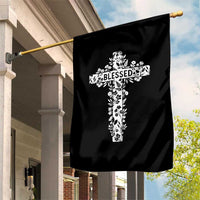 Blessed Floral Cross Christian Graphic Garden Flag Faith Inspired Minimalist Scripture