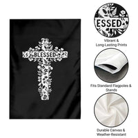 Blessed Floral Cross Christian Graphic Garden Flag Faith Inspired Minimalist Scripture