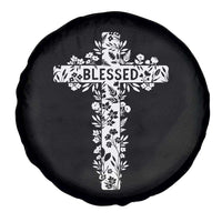 Blessed Floral Cross Christian Graphic Spare Tire Cover Faith Inspired Minimalist Scripture