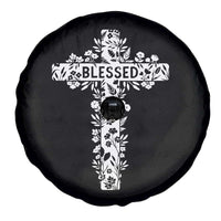 Blessed Floral Cross Christian Graphic Spare Tire Cover Faith Inspired Minimalist Scripture