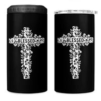 Blessed Floral Cross Christian Graphic 4 in 1 Can Cooler Tumbler Faith Inspired Minimalist Scripture
