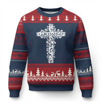Blessed Floral Cross Christian Graphic Ugly Christmas Sweater Faith Inspired Minimalist Scripture