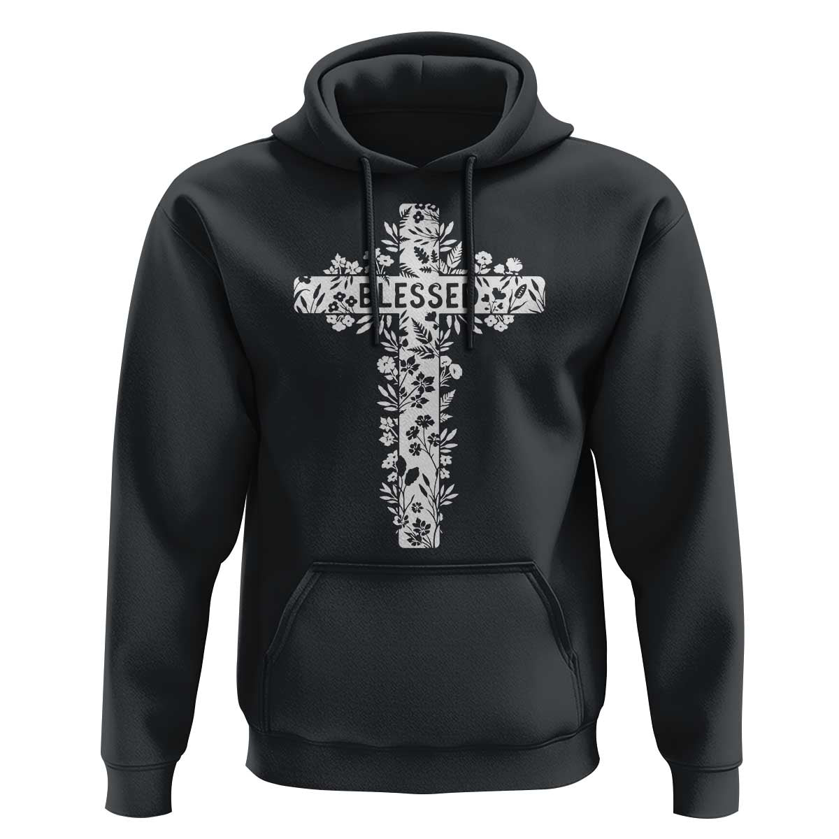 Blessed Floral Cross Christian Graphic Hoodie Faith Inspired Minimalist Scripture