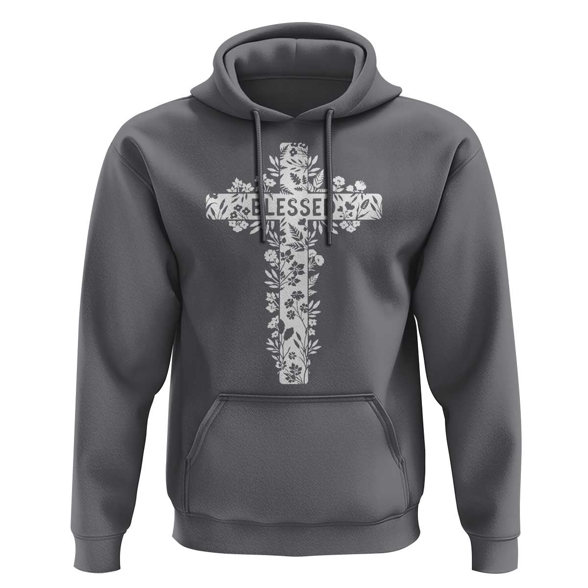 Blessed Floral Cross Christian Graphic Hoodie Faith Inspired Minimalist Scripture