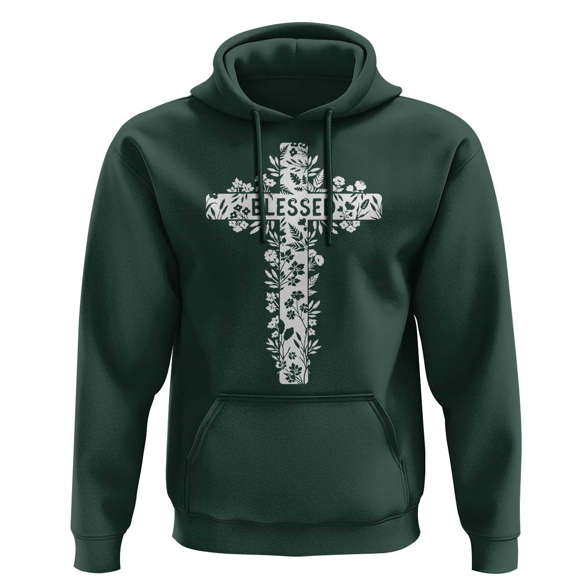 Blessed Floral Cross Christian Graphic Hoodie Faith Inspired Minimalist Scripture
