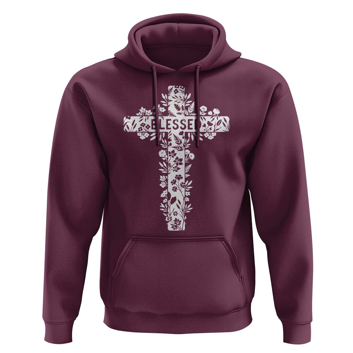 Blessed Floral Cross Christian Graphic Hoodie Faith Inspired Minimalist Scripture