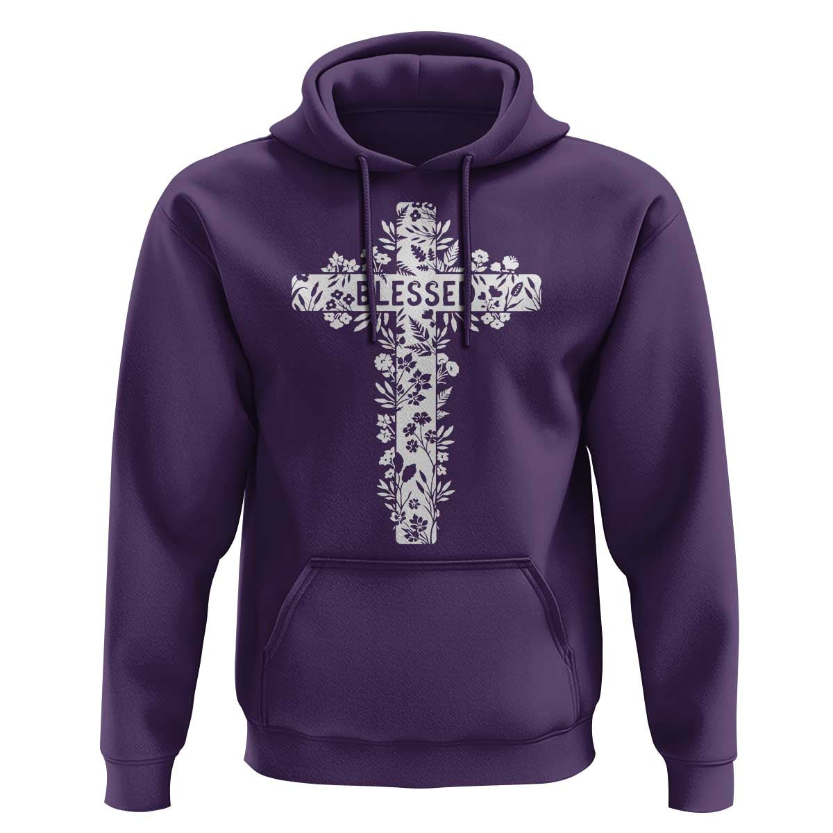 Blessed Floral Cross Christian Graphic Hoodie Faith Inspired Minimalist Scripture